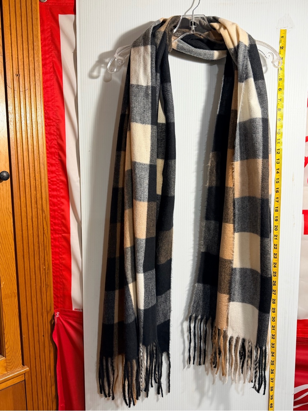 Sonoma Black, Cream & Tan Plaid Fringe Scarf